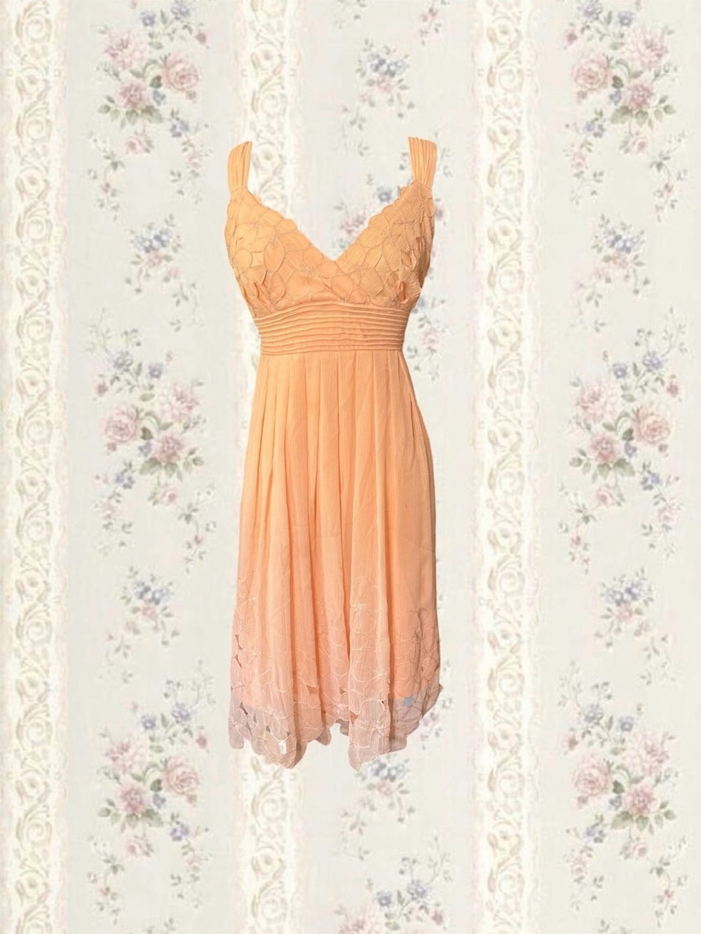 Sleeveless Peach Lace Detail Antonio Melani Midi Dress